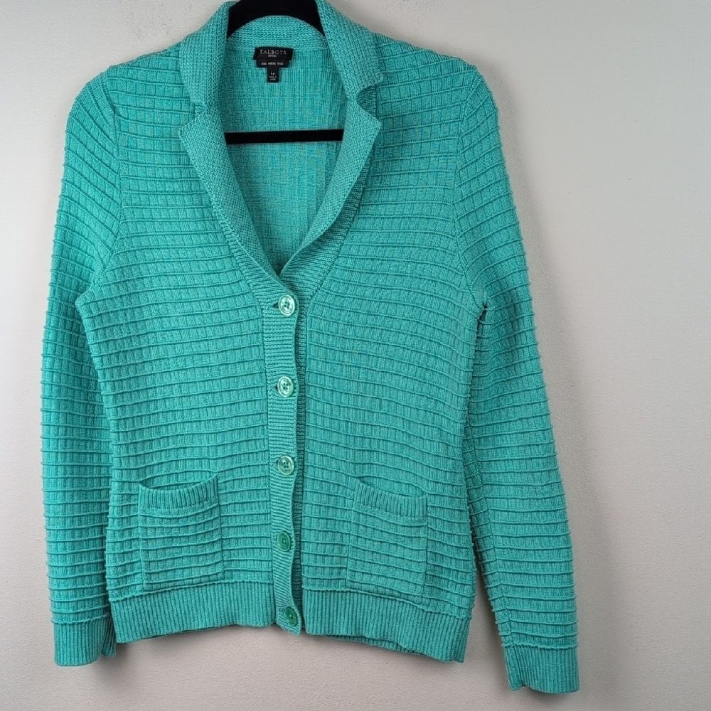 Talbots Petites Merino Wool Notched Collar Cardigan Sweater Jacket Size LP